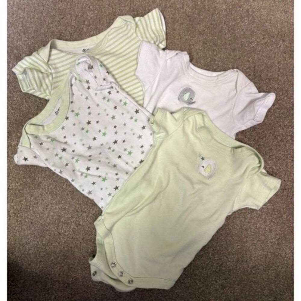 Green and White Baby Bodysuits Set